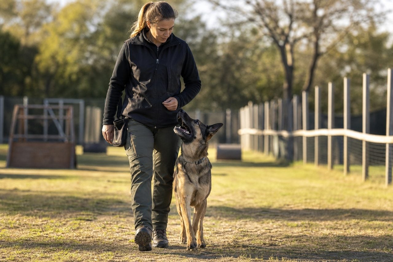 A dog trainer working with a dog